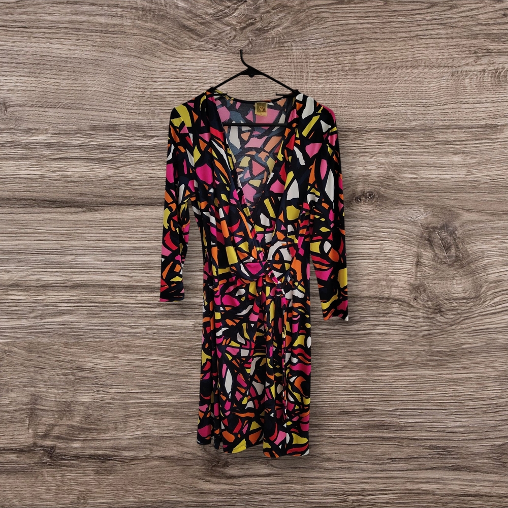 Anne Klein Pink and Black Wrap Midi Dress BODYCON, BOLD VERSITILE, FORM FITTED